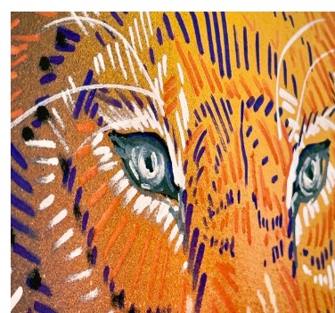 Tigre dessiné aux marqueurs orange et violet