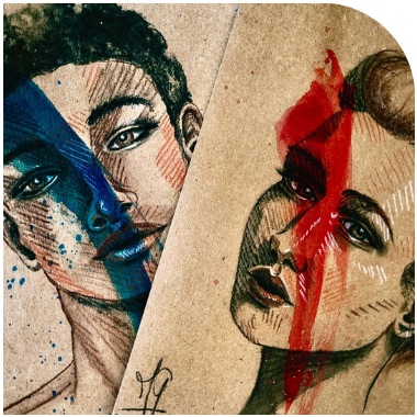 Deux portraits rehaussés de bleu et de rouge