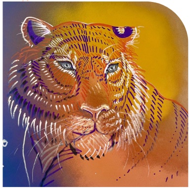 Tigre au spray et marqueurs sur papier kraft